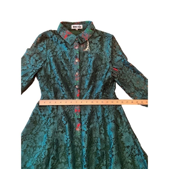 Hone Year Mini Shirt Dress Women's XL Green Floral Lace Lined Cotton Blend - Picture 4 of 9